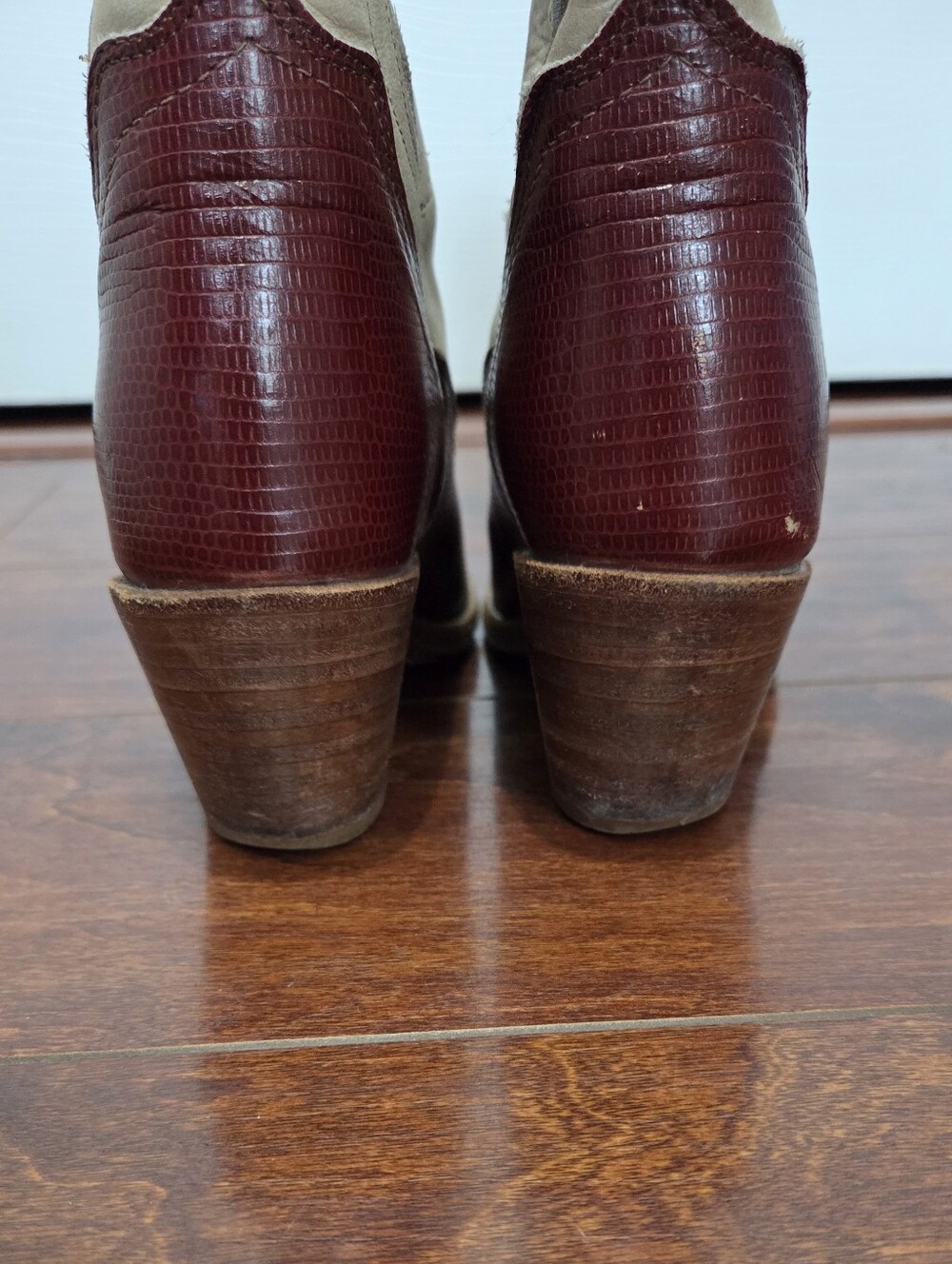 VTG Frye Boots Womens Two-Tone Red Lizard Leather Heeled Inlay Western Size 5.5 - Picture 13 of 13